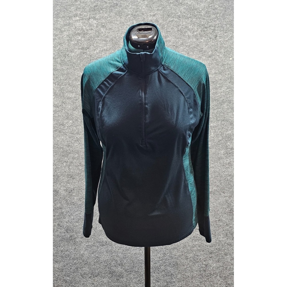Danskin Now Pullover Womens Large 1/2 Zip Teal Activewear Long Sleeve Raglan